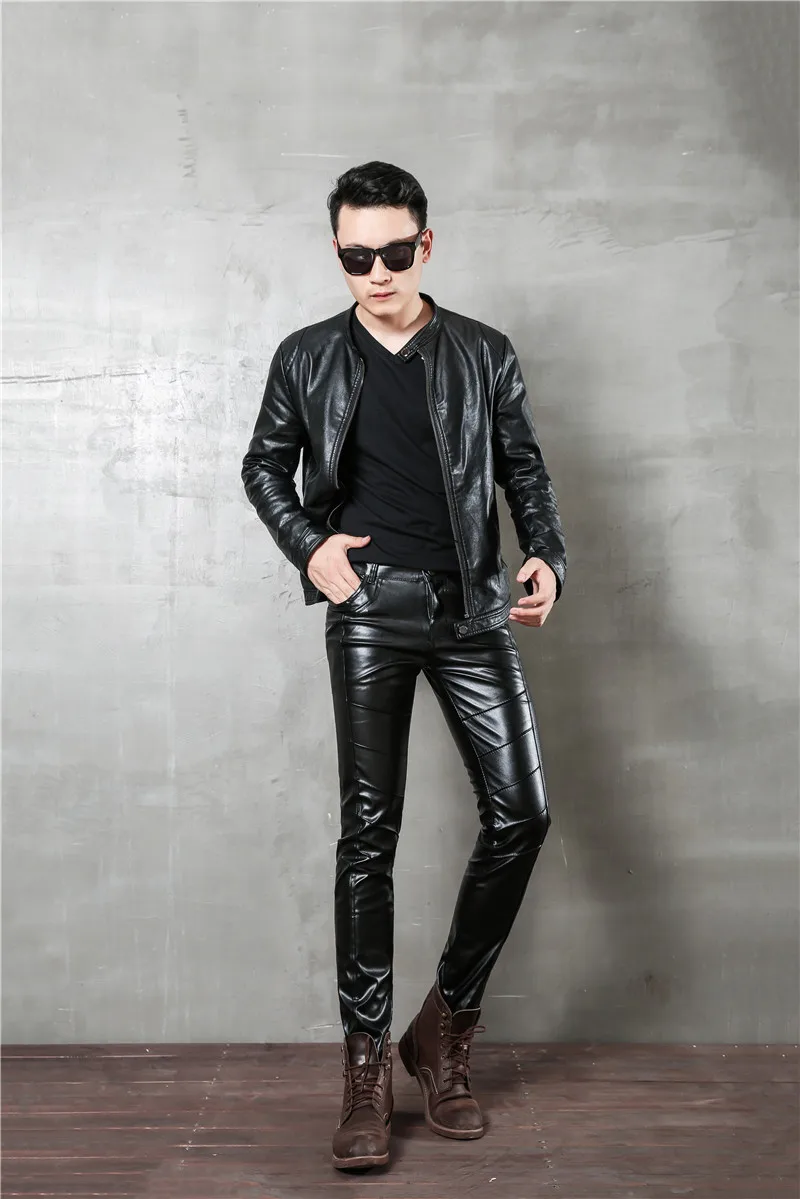 Idopy Men`s Halloween Cosplay Zippers Pu Motorcycle Party Holiday Stage Performance Faux Leather Pants Jeans