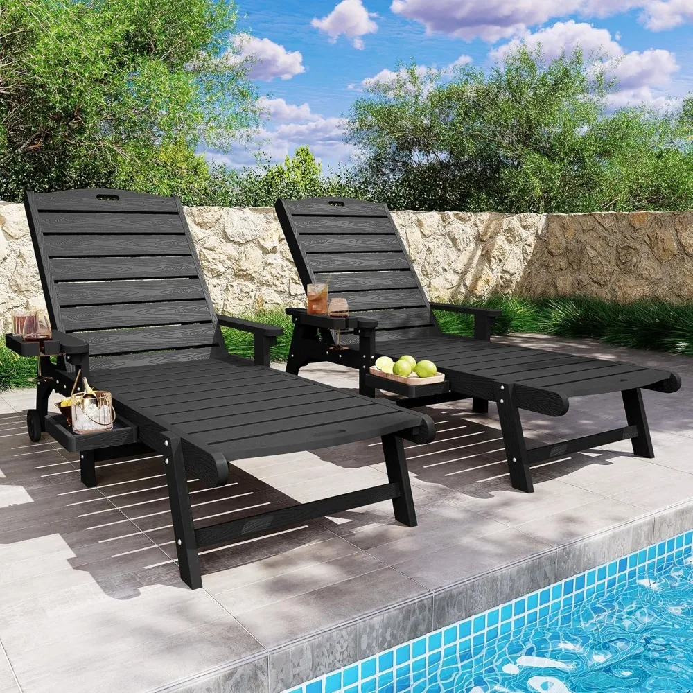 

Chaise Lounge Chairs Set of 2 Outdoor,Pool Lounge Chair with Adjustable Backrest,All Weather Patio Lounge Chair with Cup Holder