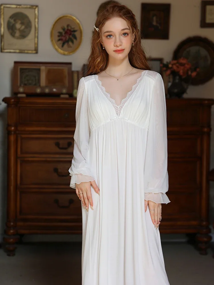 French Court Style Pajamas Lace Sweet Nightgown with Chest Pad Casual Sexy Gown Robe Homedress Nightdress