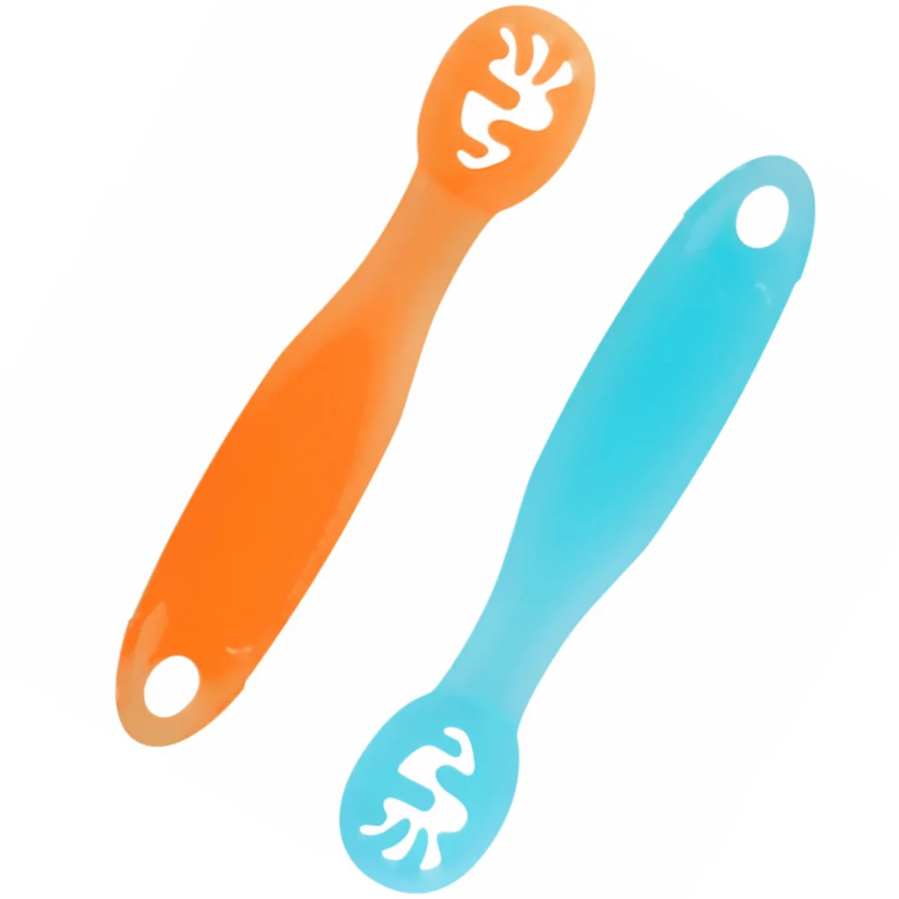 2 pezzi cucchiaio per apprendimento per bambini utensili per allenatore in silicone compatto portatile sicuro microonde stoviglie per bambini strumento di alimentazione essenziale