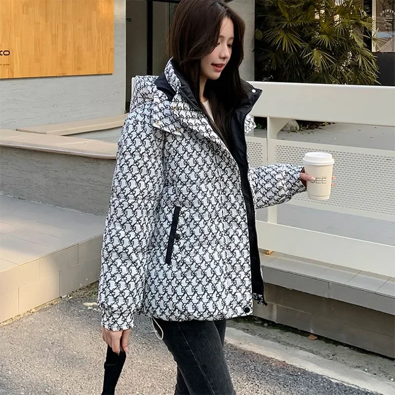 Autumn Winter Down Cotton Coat Women 2023 New Fashion Loose Thicken Jacket Hooded Zipper Pocket Stand-Up Collar Outerwear Female