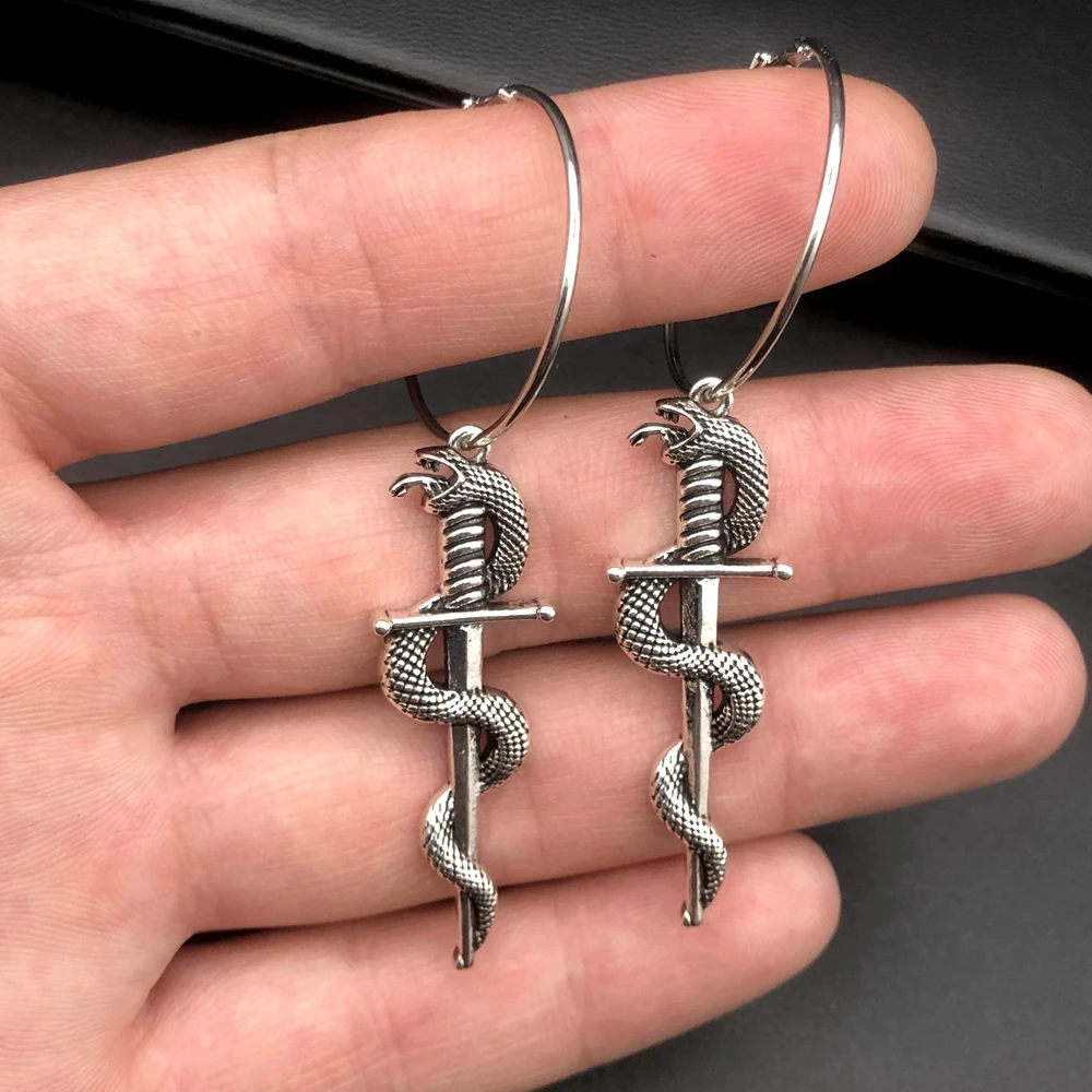 1 Pair Punk Silver Color Sword Snake Pendant Earrings for Women Goth Cool Stuff Young E Girl Ears Y2k Emo Jewelry Aretes