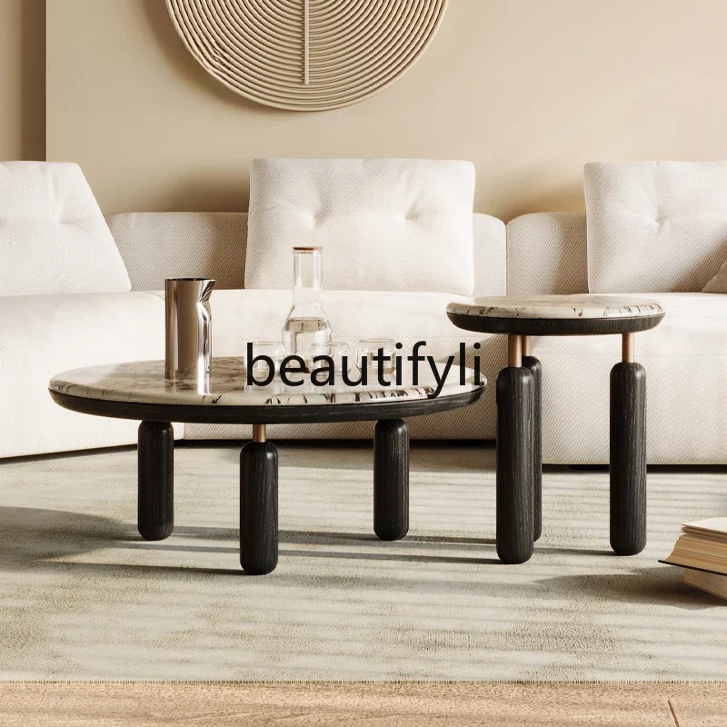 

Light luxury minimalist marble round coffee table small apartment solid wood simple modern size combination