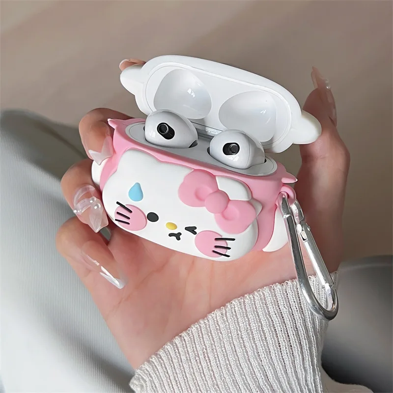 Casing AirPods Pro2 Airpod Pro 1 2 3 Bluetooth, casing penutup pelindung Earphone kotak pengisi daya, casing kucing terbalik lucu 3D