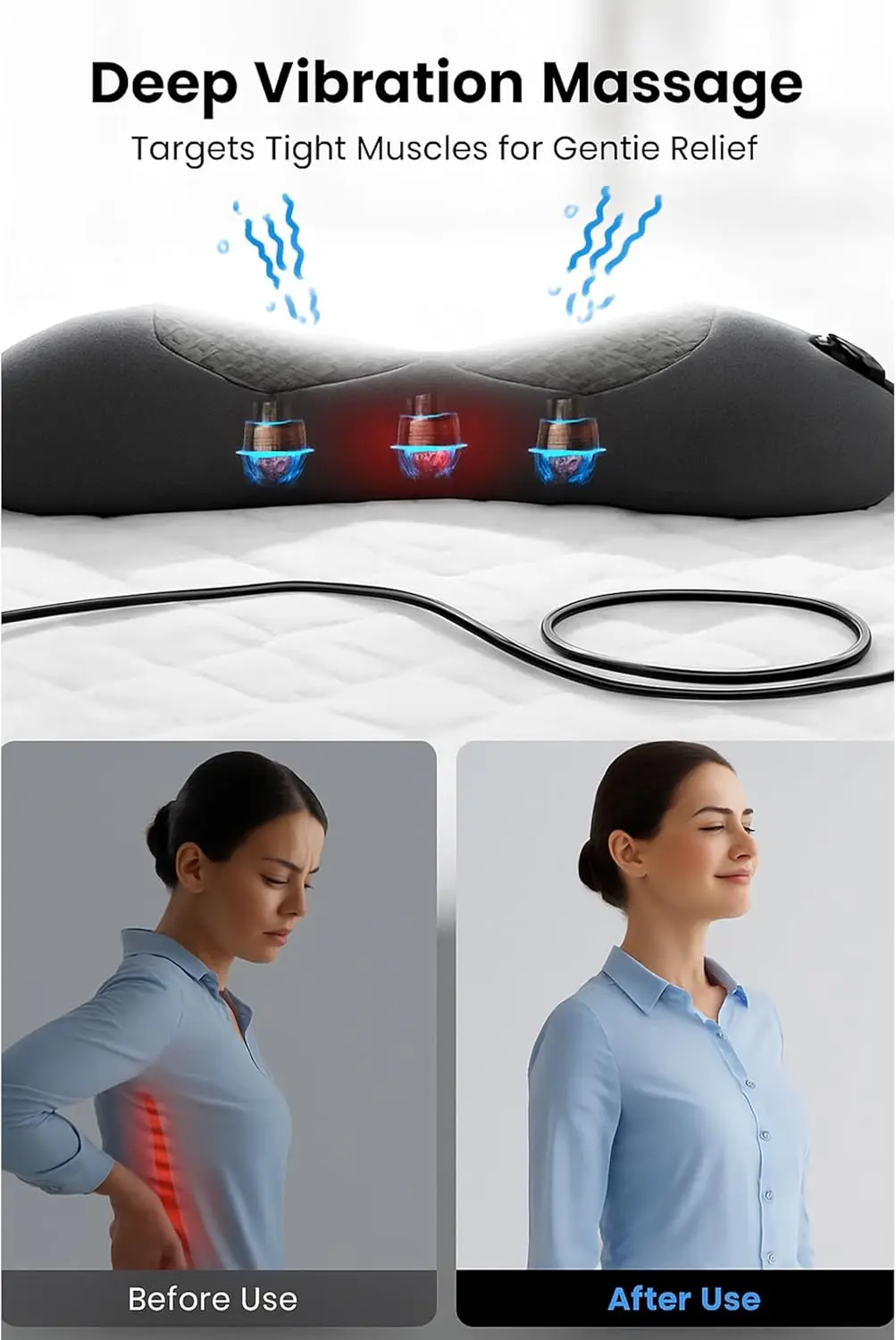 

3-in-1 Lumbar Support Pillow, Adjustable, Heated Back Massager for Deep Tissue Massage to Relieve Pain