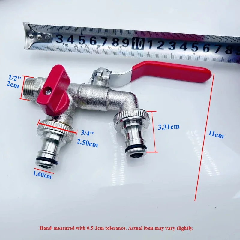 Chave de fita para torneira de água de jardim de latão 1/2 ''3/4'' 1 entrada 2 saída bibcock com conector divisor de água de bico duplo
