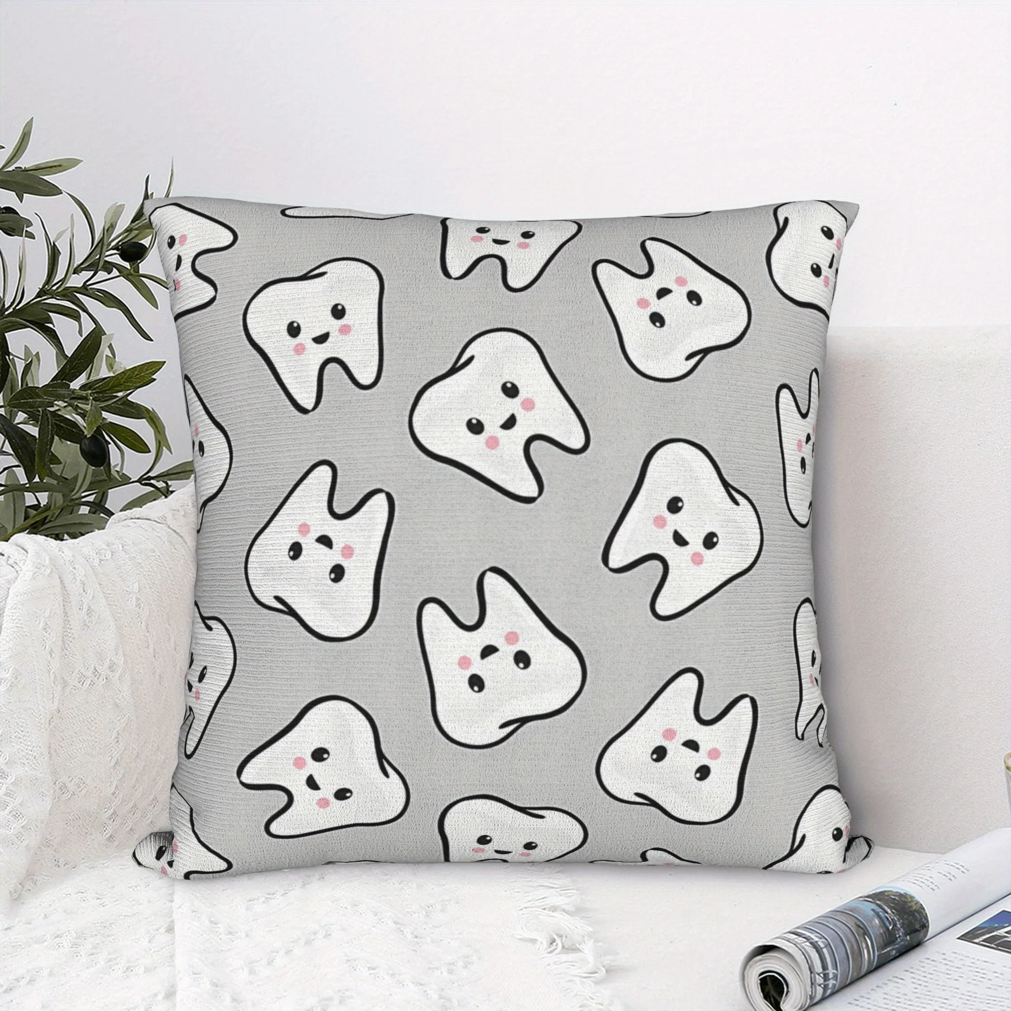 Funda de almohada divertida con diseño dental, funda de cojín decorativa para el hogar, sala de estar, dormitorio, con dientes blancos, 40x40cm, 45x45cm