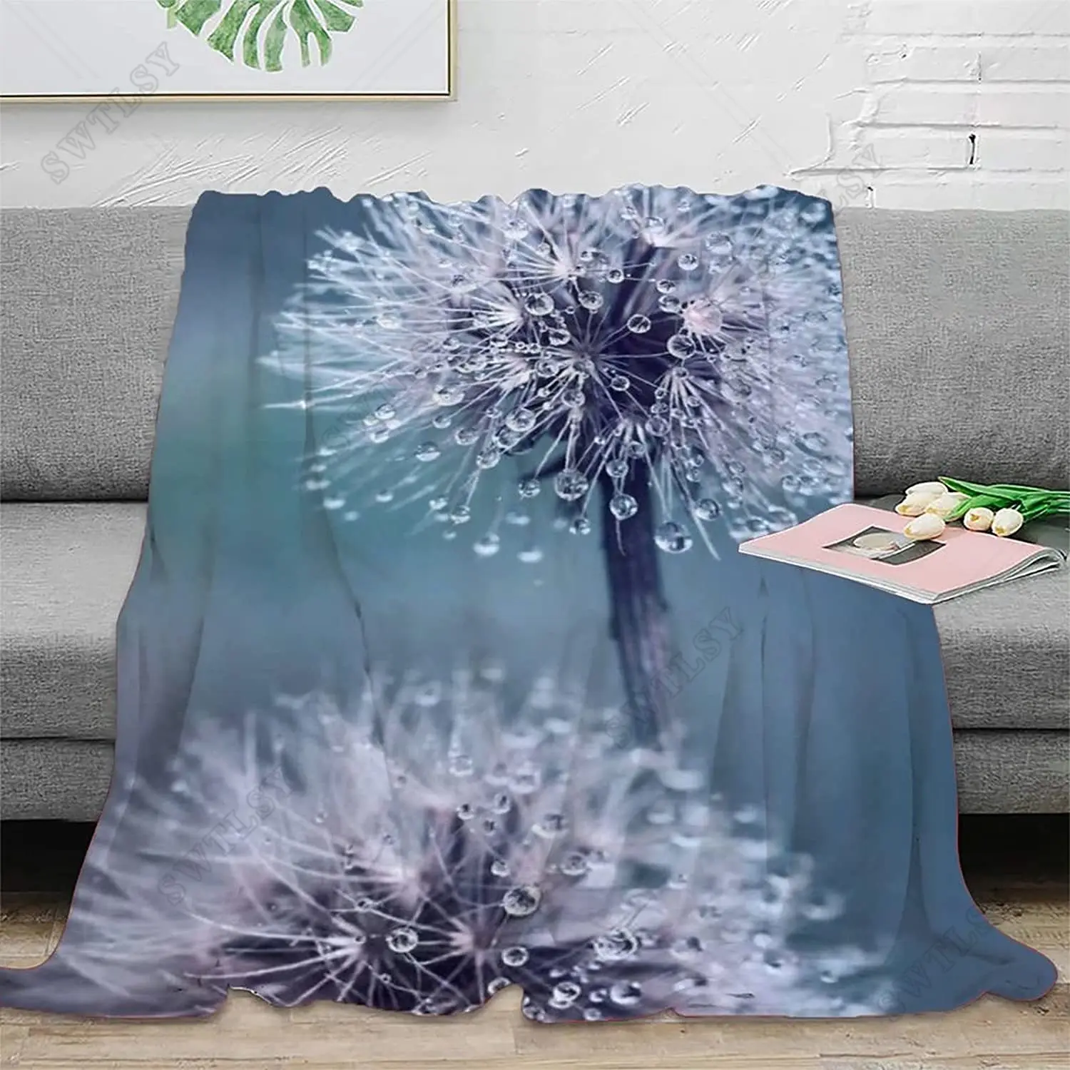 Dandelion Plant Flannel Throw Blanket Lightweight Soft Cozy Warm for Couch Sofa Bed Blanket King Queen Size White Flower Blanket