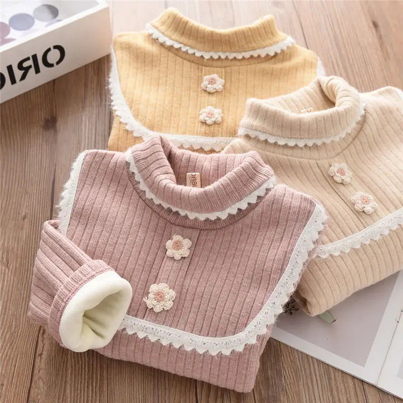 

Girls Cotton Sweaters Autumn Winter Children Thick Velvet T-shirts Outerwear For Baby Warm Coats Clothes Kids Pullover Sweater