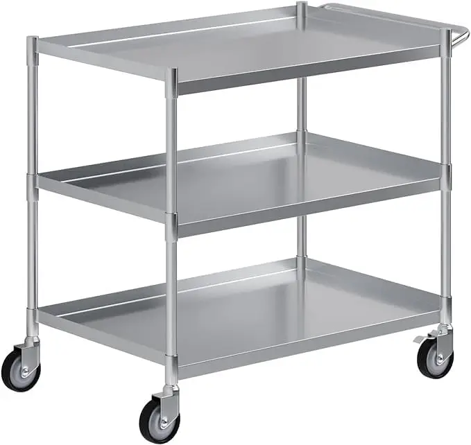 3 Shelf Stainless Steel Tubular Utility Cart | Metal Utility Cart On Wheels With Handle | Nsf Certified | (21