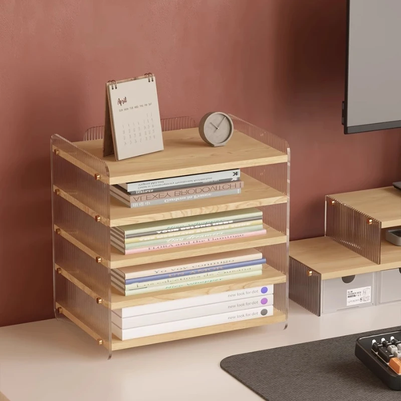 Acrylic Desktop Organizer Multilayer Office Desk Shelf A4 File Holder Multifunctional Document Sorter for Stationery Supplies