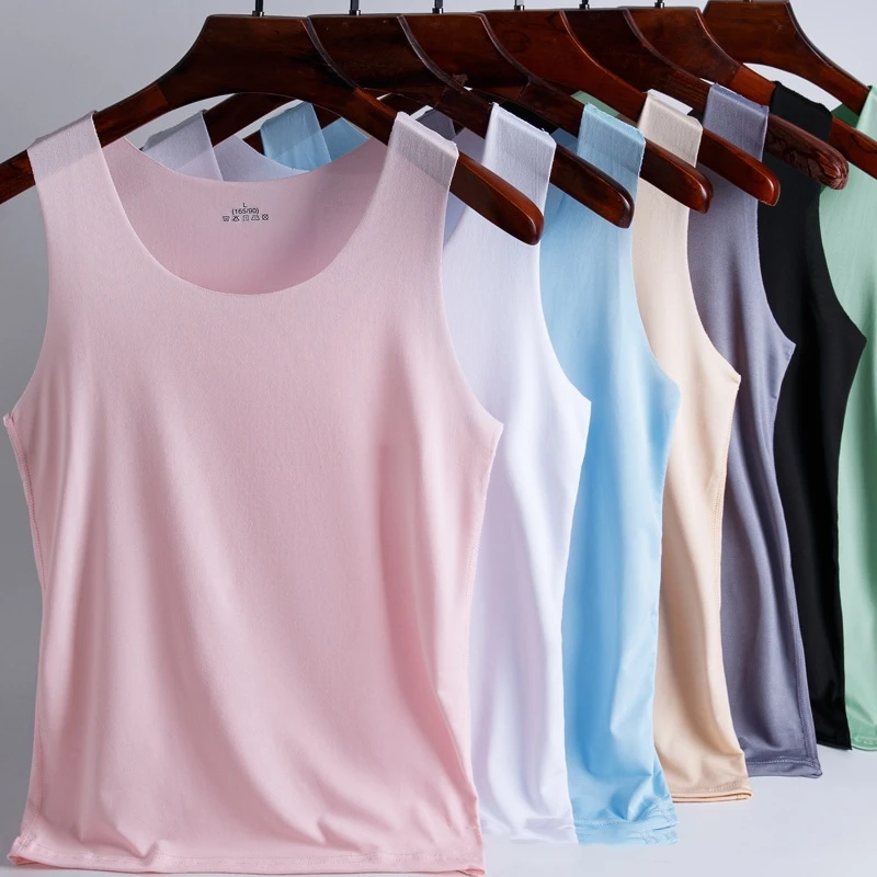 

Women Summer Ice silk Tank Tops No trace Camis Vest Cooling Sleeveless T-shirts O-neck Solid Color Basic Tanks Tops Women Vest