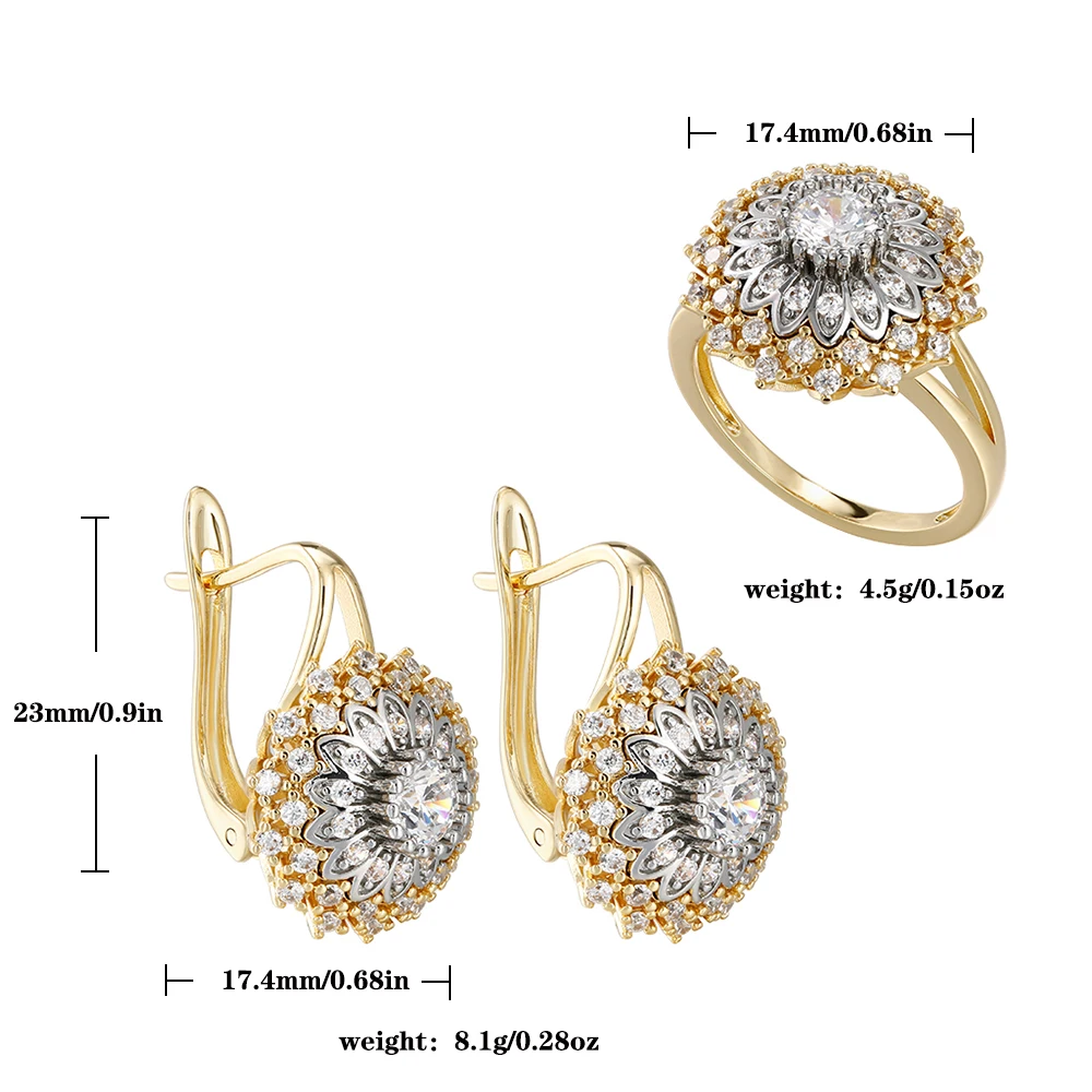 Two-color Snowflake Design Zircon Earring Ring Set