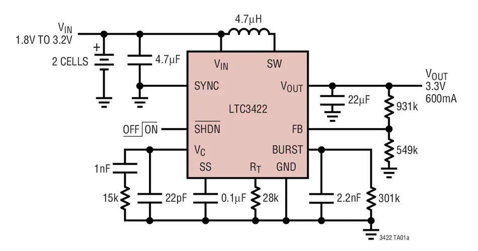 LTC3422EDD LTC3422 - 1.5A, 3MHz Synchronous Step-Up DC/DC Converter with Output Disconnect