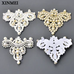 2Pcs Fashion Pearl Rhinestone Cross Fabric Applique Beaded Trim Embroidery Crystal Patches for Shoes Bags Clothes Accessories