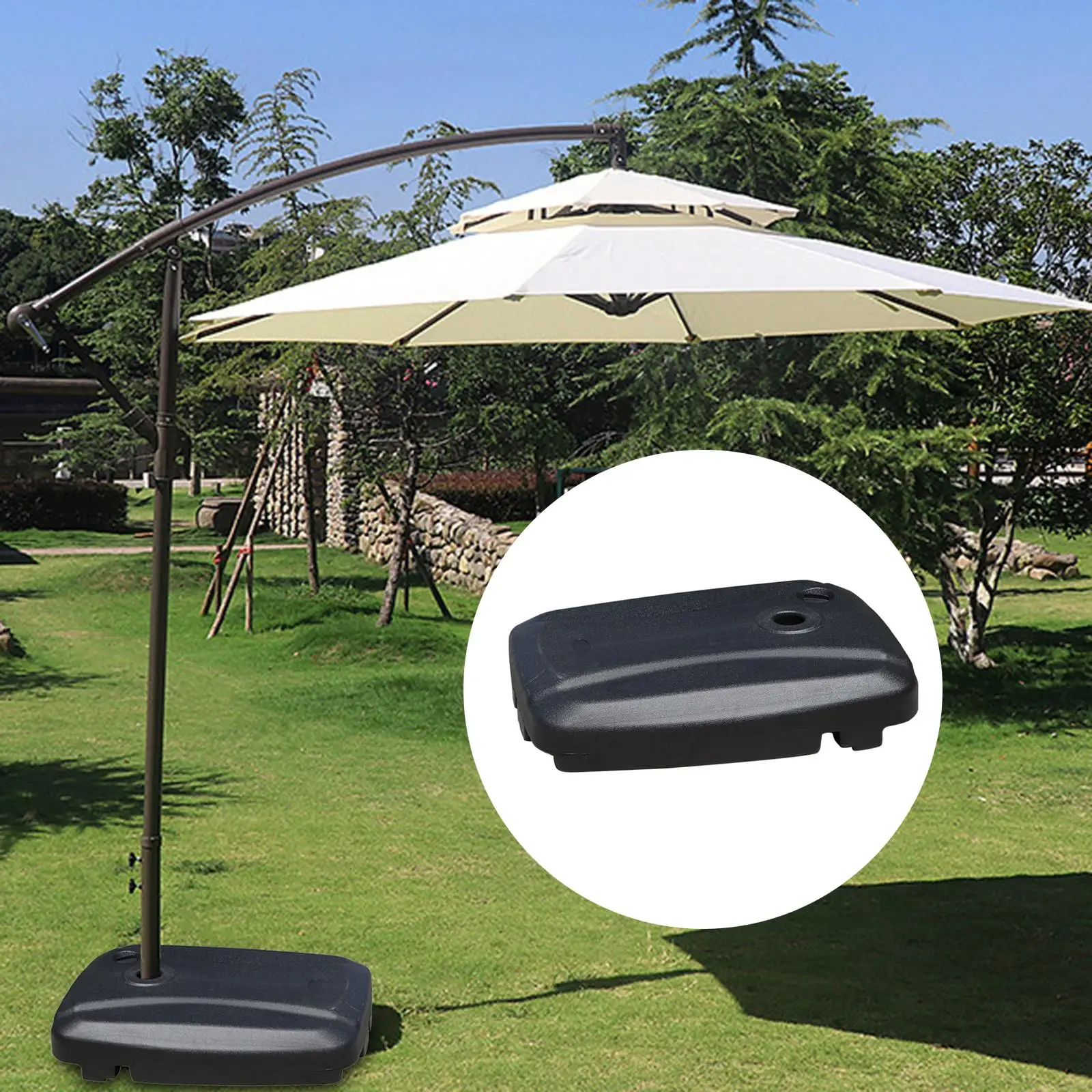 60L Universal Offset Umbrella Base with Wheels 60x80x15cm Durable Convenient Assemble Replace Parts Black for Garden Patio