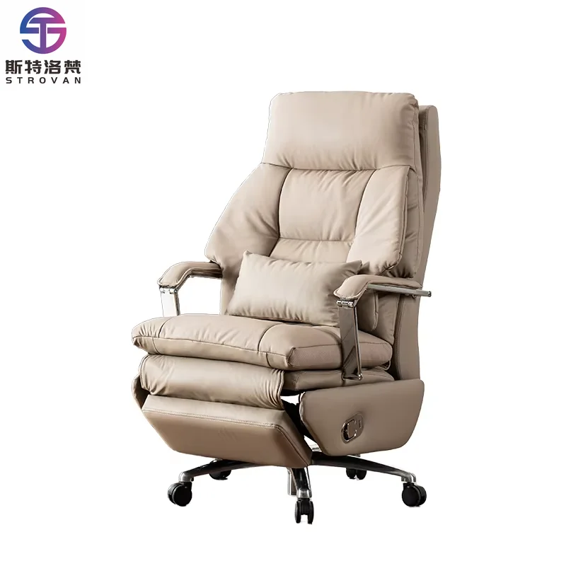 Luxury Electric Adjustable Office Chair Massage Ergonomic Extendable Genuine Leather Modern Design Style for Boss CEO