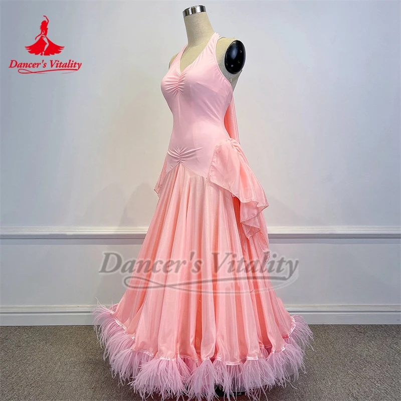 الكبار والطفل الفالس عالية الجودة لؤلؤة الحرير النسيج ممارسة أداء المسابقة ريشة نمط الحاشية السفلية فساتين مخصصة حيوية الراقصة