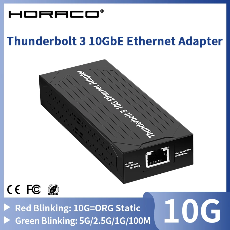 

Ethernet-адаптер Thunderbolt 3 10G, однопортовый Ethernet RJ45 10 GBASE-T, поддержка Windows Win10/Win11, Mac OS, Linux