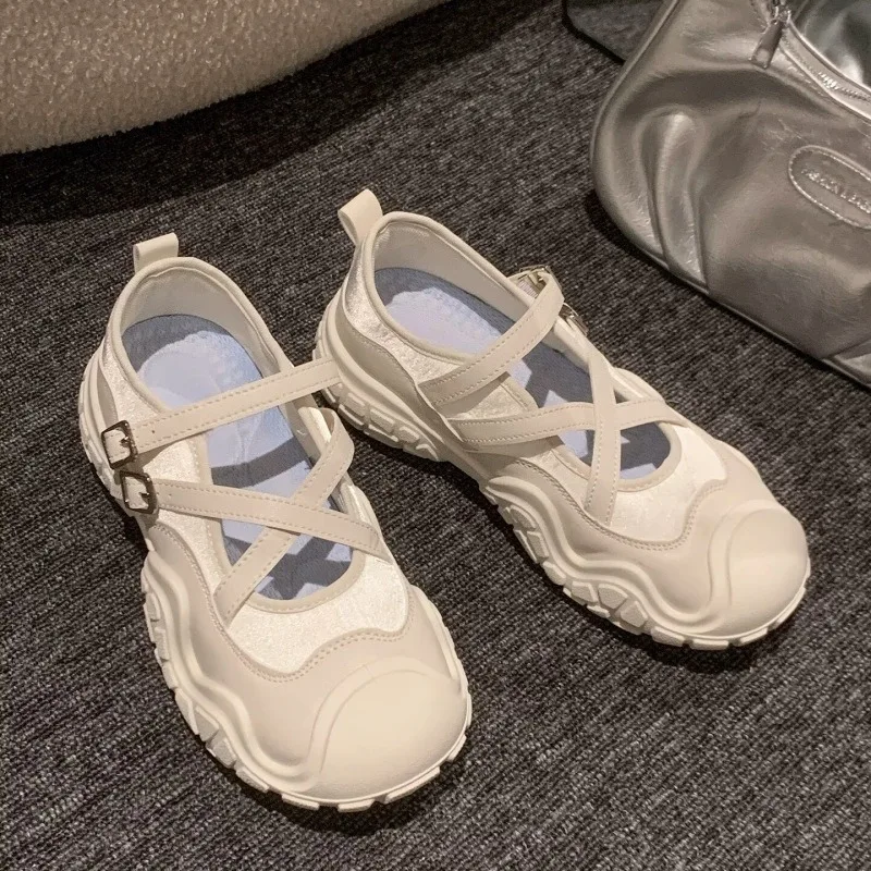 2026 New Women Hollow Out Mary Jane Sandals Buckle Chunky Height Increasing Casual Shoes Outdoor Breathable Beach Womens Sandals