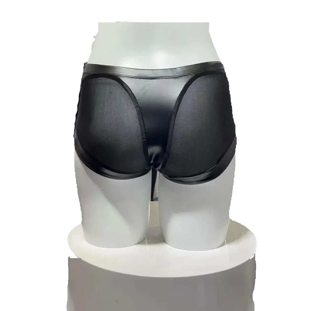 

S-4XL Oil Faux Latex Elastic PU Leather Patchwork Shorts Women Mesh Transparent Short Hot Pants Athletic Gym Trunks Mini Bermuda