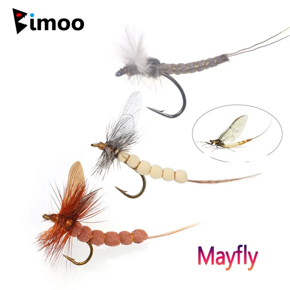 8PCS CDC Feather Wing Mayfly Dry Fly Grizzly Saddle Hackle Mayfly Floating Dry Fly Rocky River Trout Fishing Flies Bait Lure