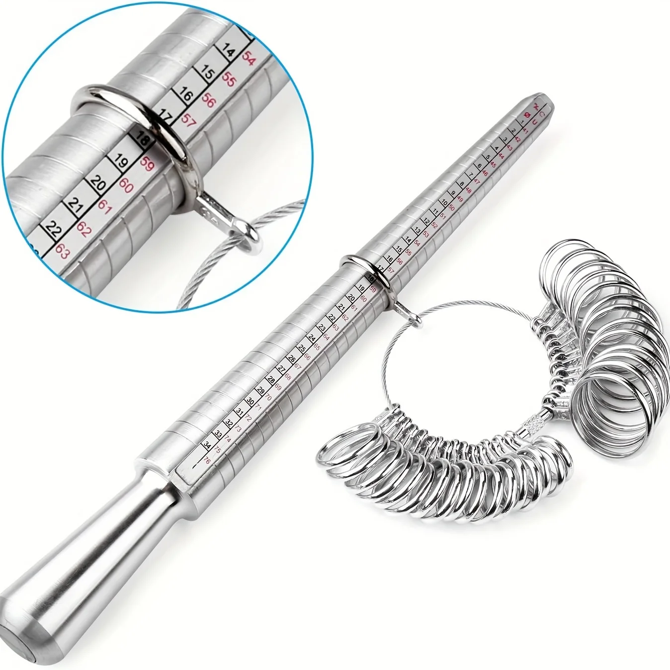 Professional Ring Sizer Tool with 4-Size Metal Mandrel & Finger Sizing Gauge - Heavy-Duty Ring Measurement Stick