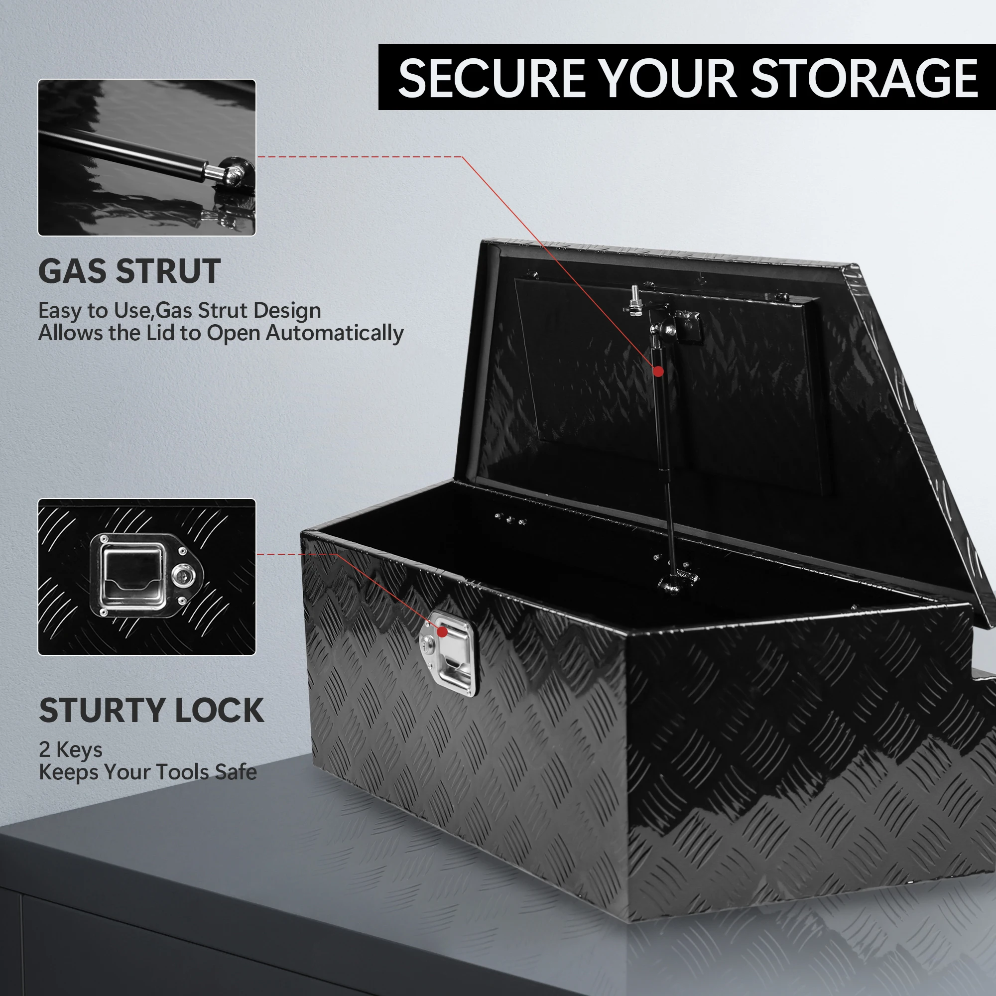 39 Inch Aluminum Utility Trailer Tongue Tool Box 5 Bar Tread Trailer Tongue Box Waterproof Under Truck Storage For Pick Up Truck