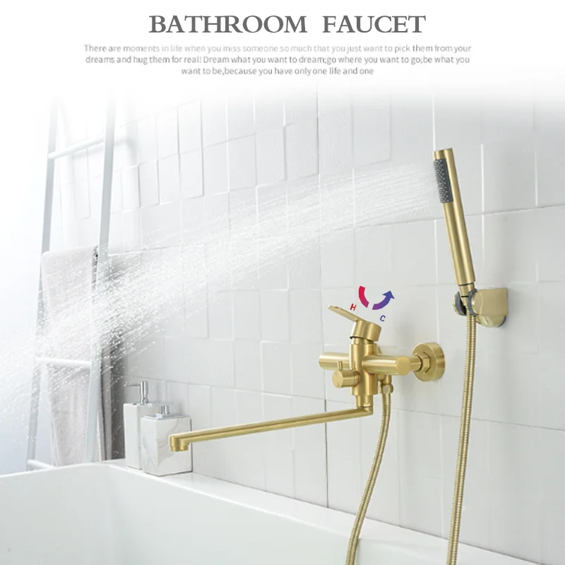 Brushed gold matt black wall mounted bathtub faucet shower mixer with manual shower plug installation faucet mixer