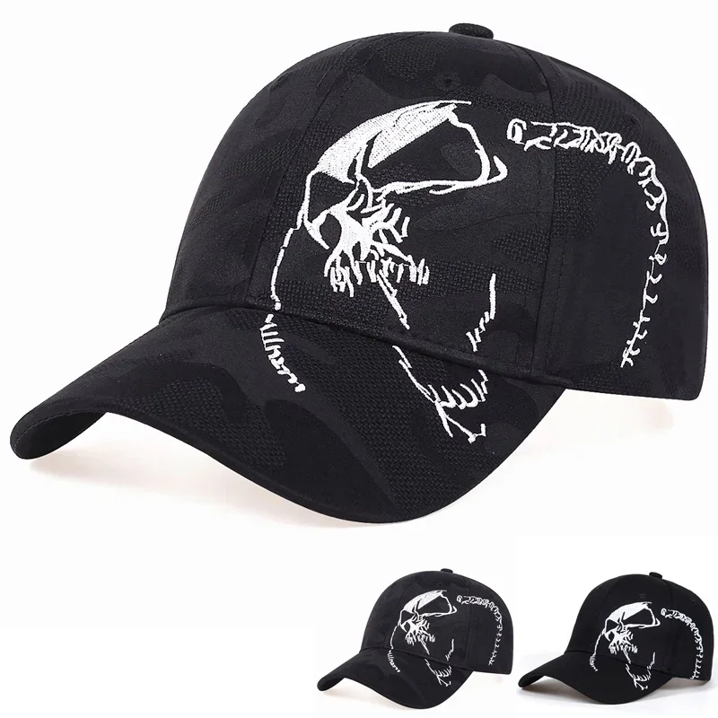 Unisex-Baseballmützen mit Skelett-Stickerei, für Frühling und Herbst, verstellbare Freizeithüte für den Außenbereich, Hip-Hop-Hut, Sonnenschutzhut