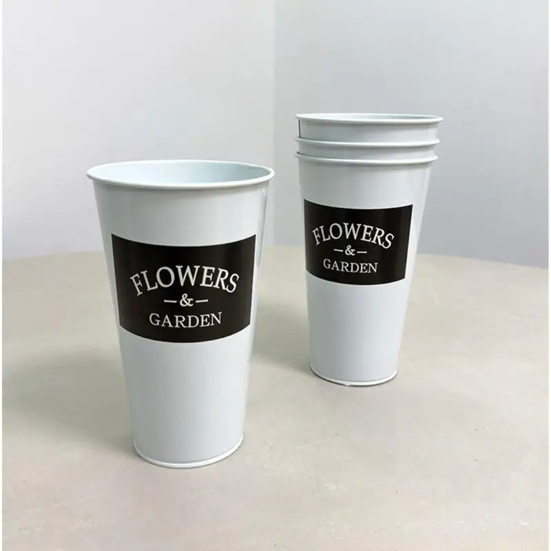 QX2E Galvanized Metal Vases Farmhouse French Flower Bucket Vases for Cut Flowers