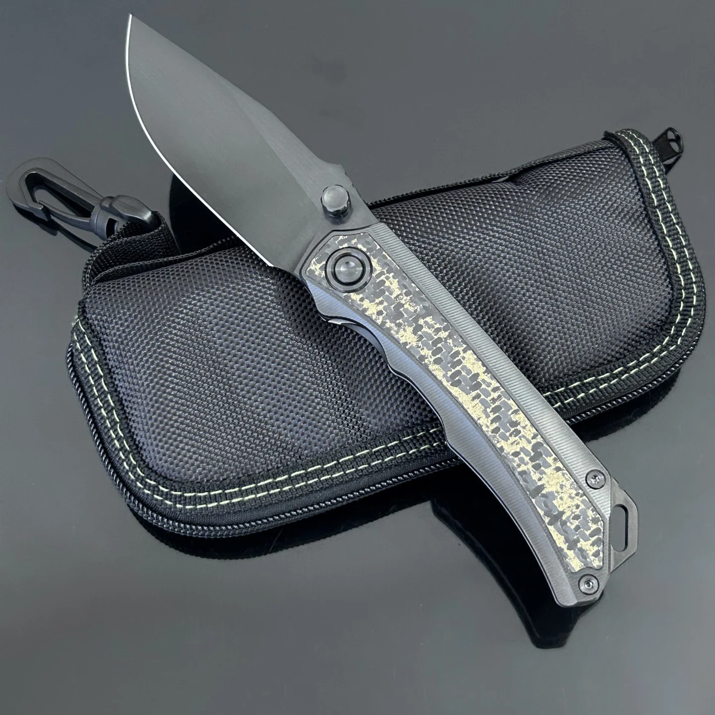 EDC Folding Knife M390 Powder Steel DLC Coated Fine Hand Brushed TC4 Titanium Carbon Fiber Handle Outdoor Hiking Pocket Tool