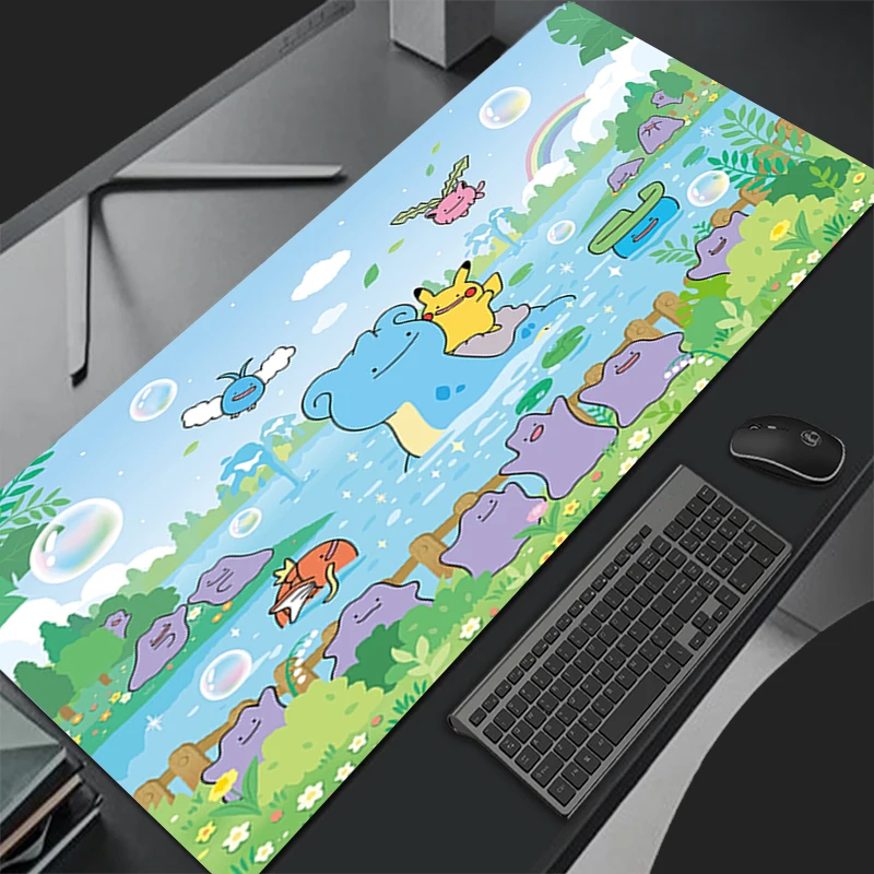 Alfombra de Anime Pokemon Pikachu, alfombrilla para ratón en blanco y negro para Gamer XXL, alfombrilla para ratón de escritorio, alfombra de goma, alfombrilla para ratón de juegos