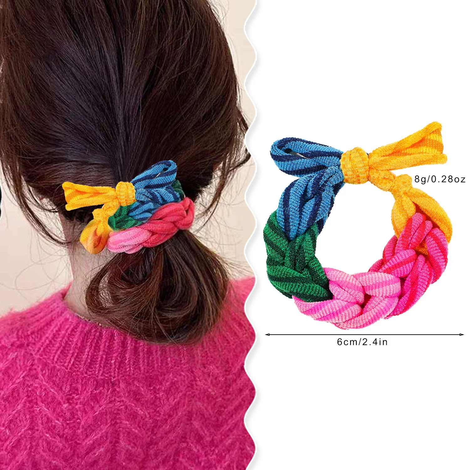 Neues Design Schleife Haargummis Band Buntes handgewebtes Haarseil für Frauen Hochelastische Haargummis Haarband Pferdeschwanz Haarschmuck – Detail 3