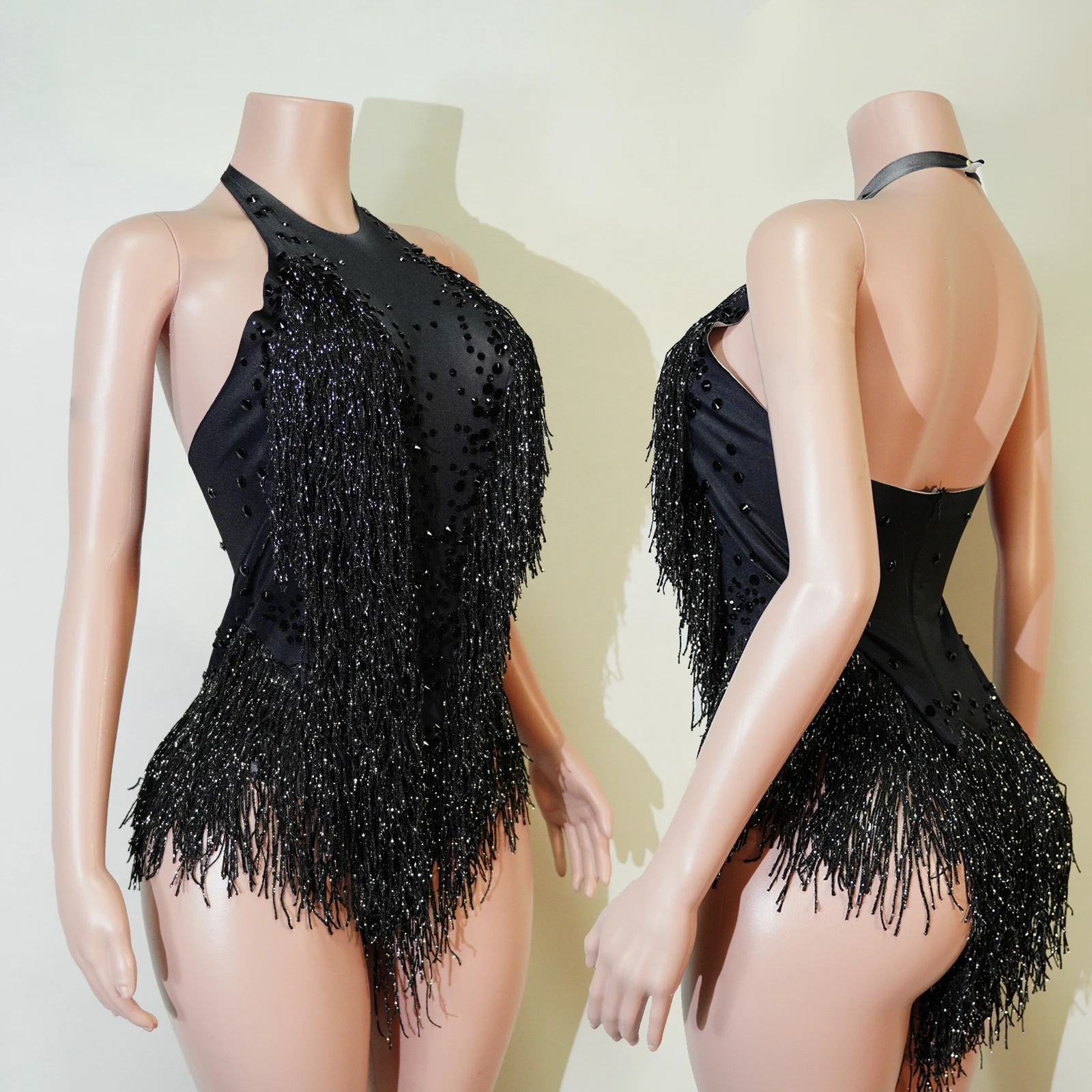 Dames Feestdanskostuum Stadiumkleding Stretch bodysuits Kwastje Turnpakje Prestaties Sparkly Strass Fringe Kleding Nachtclub