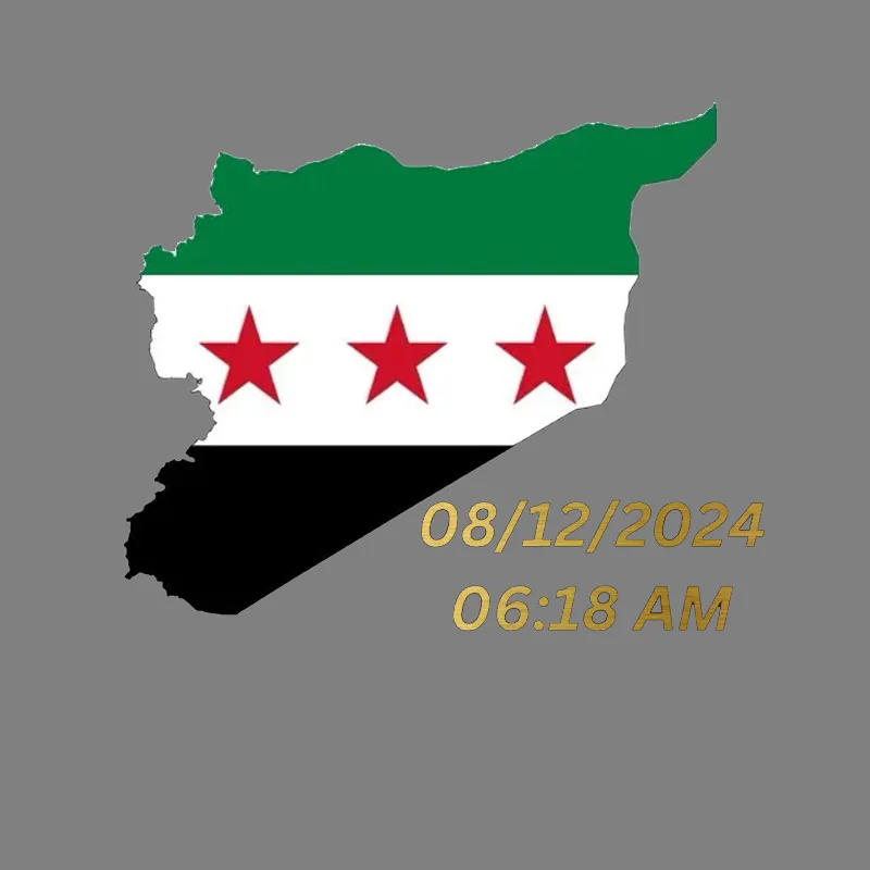 CS30506# Car Sticker for Flag Map of Syria and Date Number 06:18 AM, 08/12/2024 Vinyl Decal for Car Bumper, Door or Window