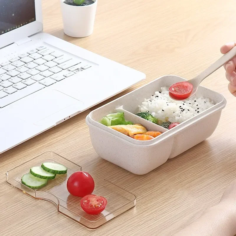 1 PC Wheat Straw Japanese Bento Box Student Lunch Box Explosive Office Worker Plastic Partition Microwave Lunch Box Lunch Box