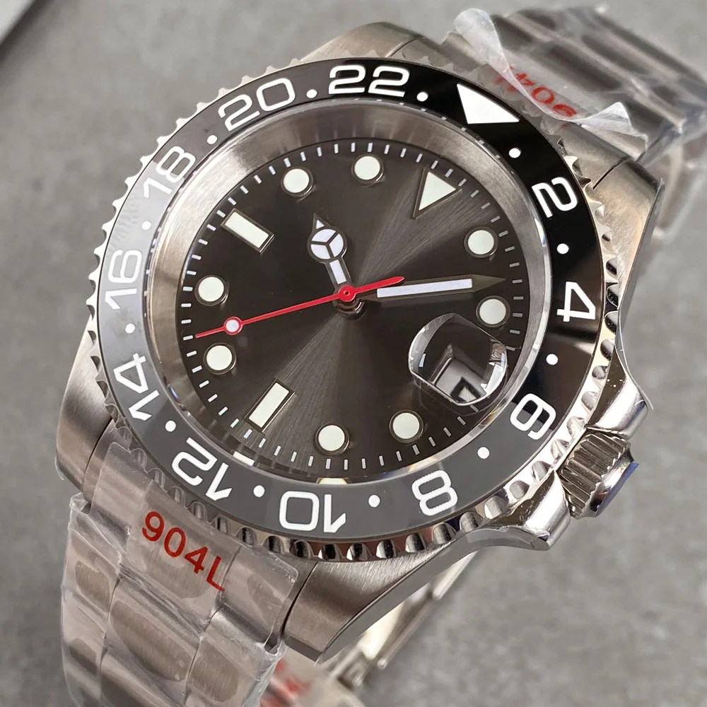 Tandorio buceo negro gris SUB acero agua fantasma mecánico hombres reloj azul mano Sunburst gris Dial NH35AA Movt 904L pulsera 40mm