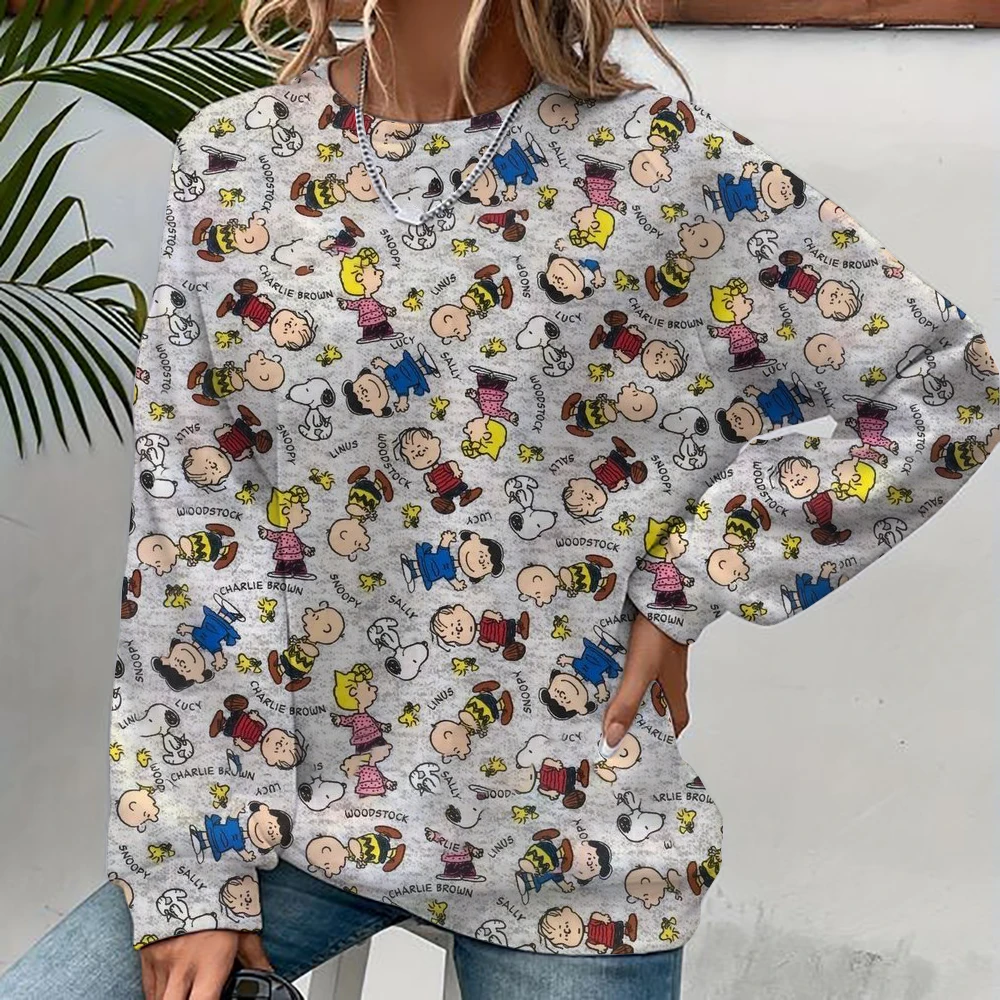 Korean Trend Woman Sweatshirts Snoopy cartoon print Female hoodie Long Sleeves O-neck Pullovers Sporty and Rich Clothing ﻿