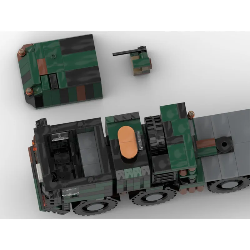 MOC-183424 New Classic Military Cargo Trailer Building Block Model, 967 Parts, Birthday Building Block Toy for Boys and Children