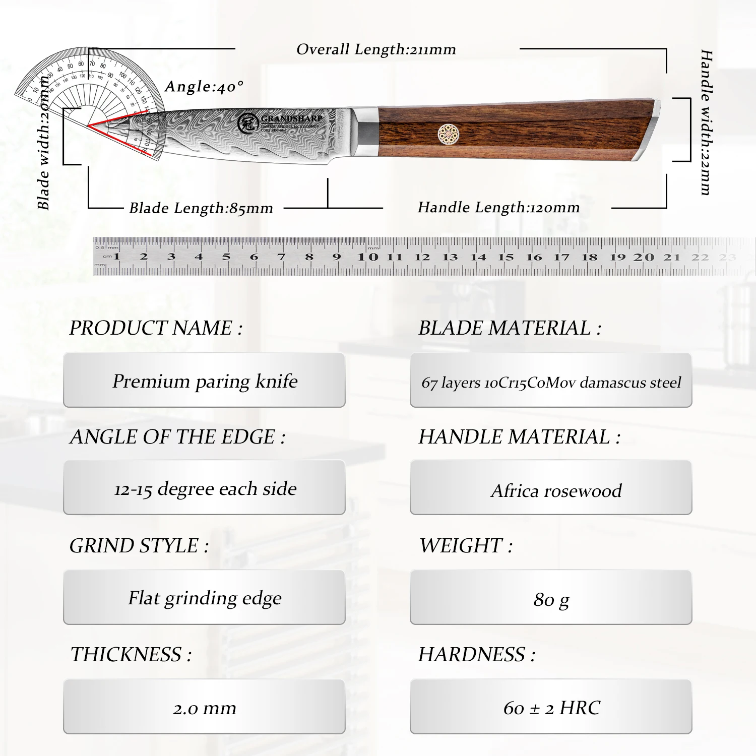 Coltello da cucina da 3,5 pollici Coltello da cucina in acciaio di Damasco giapponese Coltello da cucina Verdure Posate Coltelli da cucina GRANDSHARP