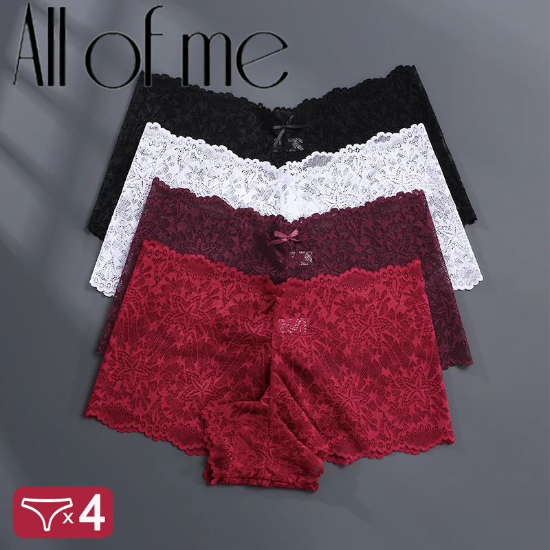 4 Teile/satz Frauen Höschen Aushöhlen Spitze Mittlere Taille Einfarbig Elastische Sehen-durch Stern Spitze Vier Ecken Hosen Frauen unterhose