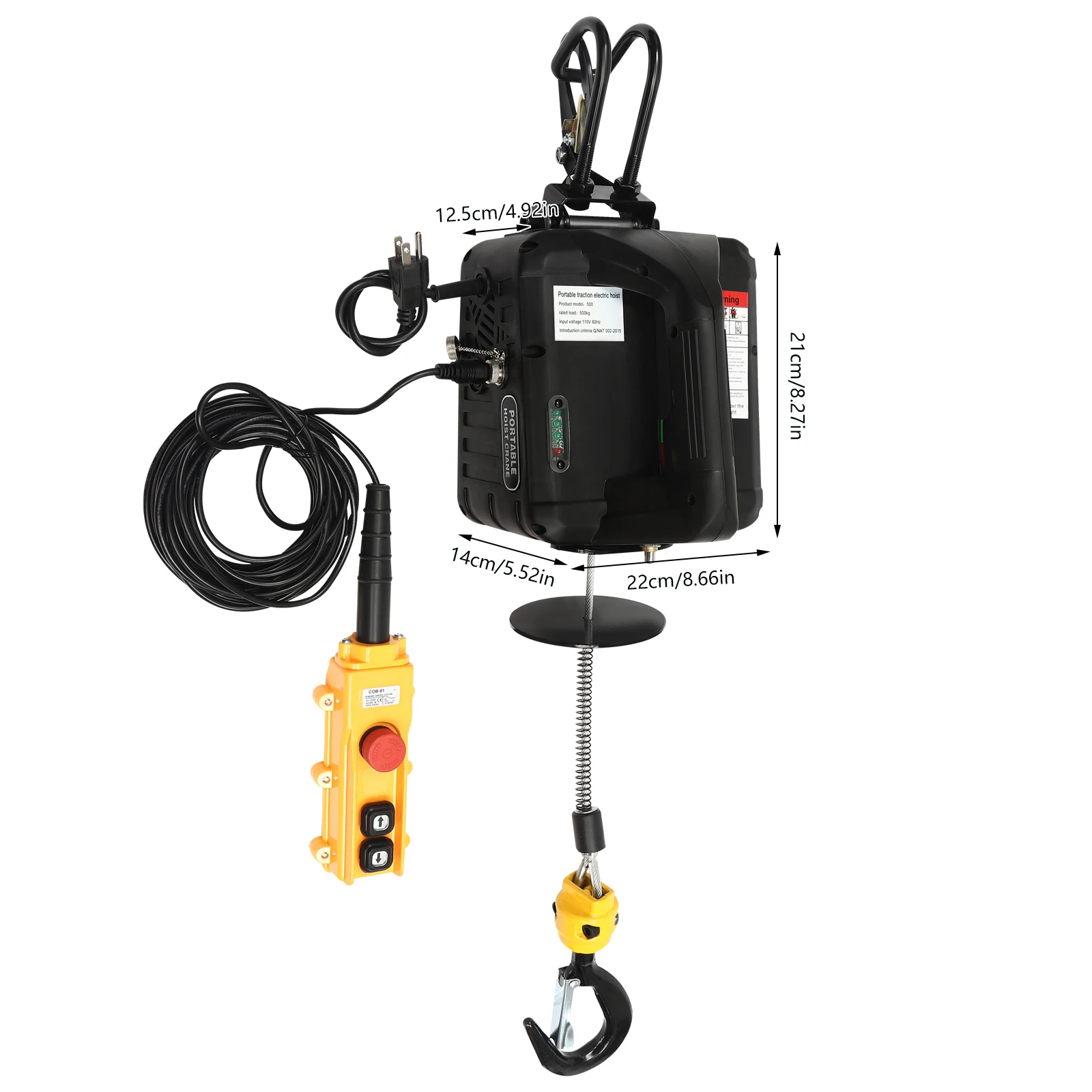 Talha elétrica Pro de 1,100 lbs, guincho elétrico 110v, com 2 controles remotos sem fio, controle remoto por cabo, verticalmente e horizontal