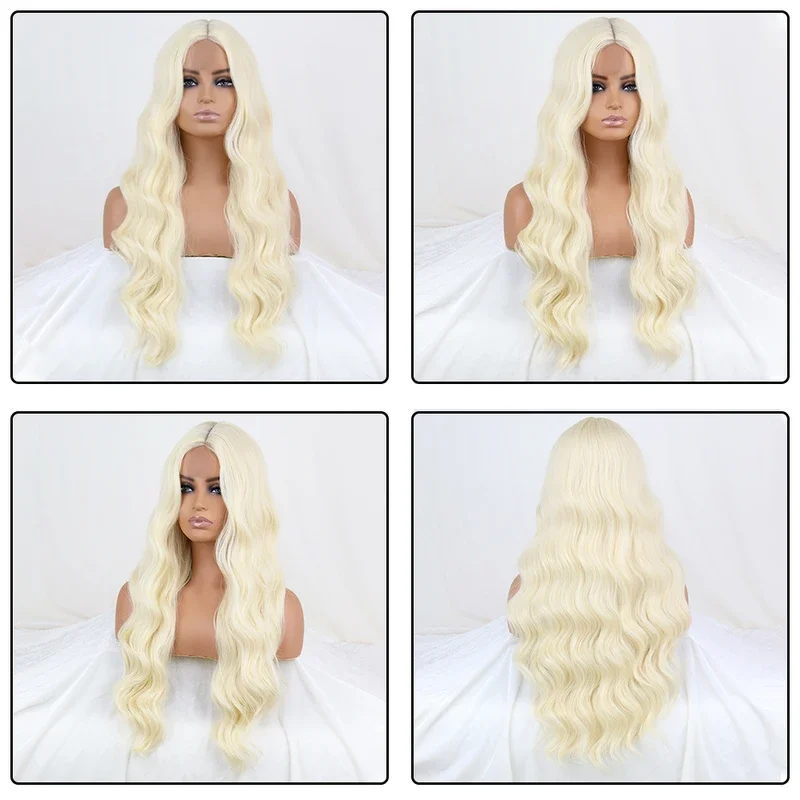 شعر مستعار اصطناعي طويل للنساء السمراوات ، شعر مستعار مموج أشقر ، أحمر ، أشقر ، بني اللون ، موجة طبيعية ، شعر مستعار يومي