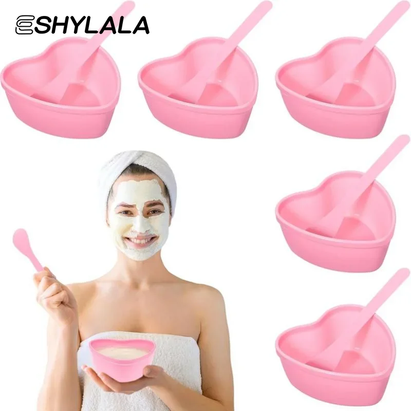 Ciotola per miscelazione maschera facciale a forma di cuore da 6/12 pezzi con raschietto in plastica strumento per la cura della pelle fai da te, adatto per famiglia e salone