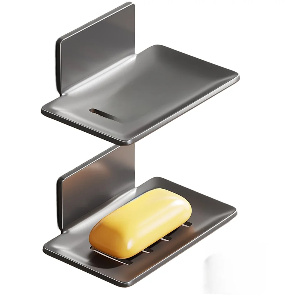 Metal Wall Mount Soap Holder No Drill Bathroom Organizer With Drain Holes Single Layer Drain Soap Box Storage Rack