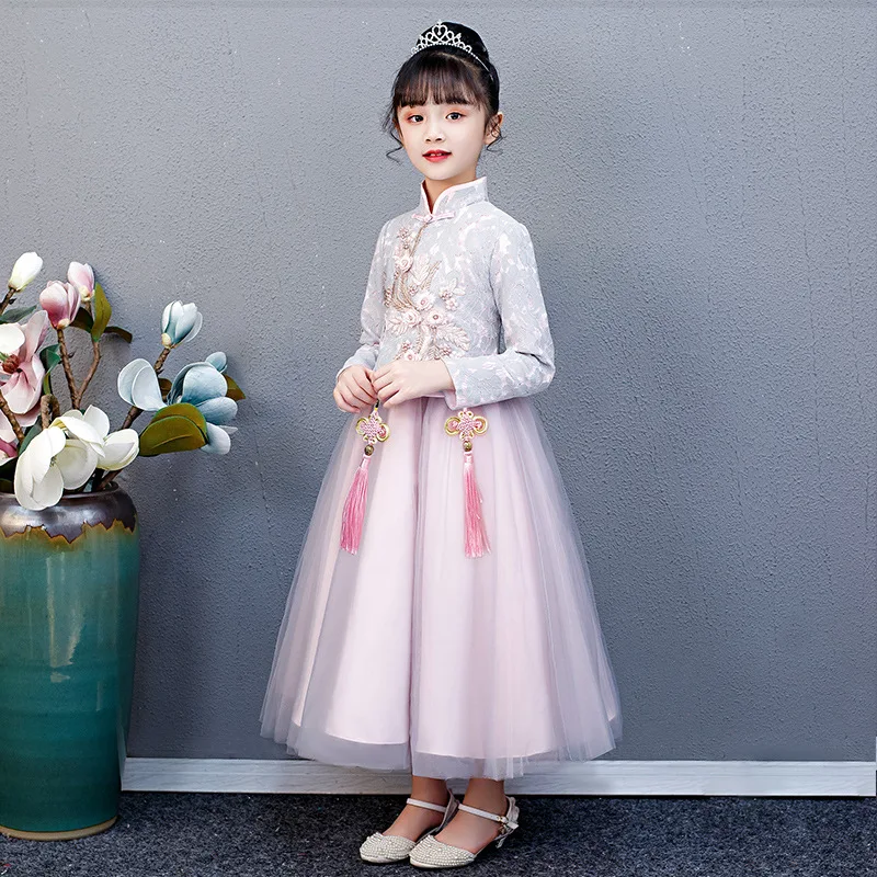 

Girl Dress Autumn Hanfu Tang Suit 2023 New Chinese Style Turtleneck Embroidery Print Ancient Costume Children'S Cheongsam