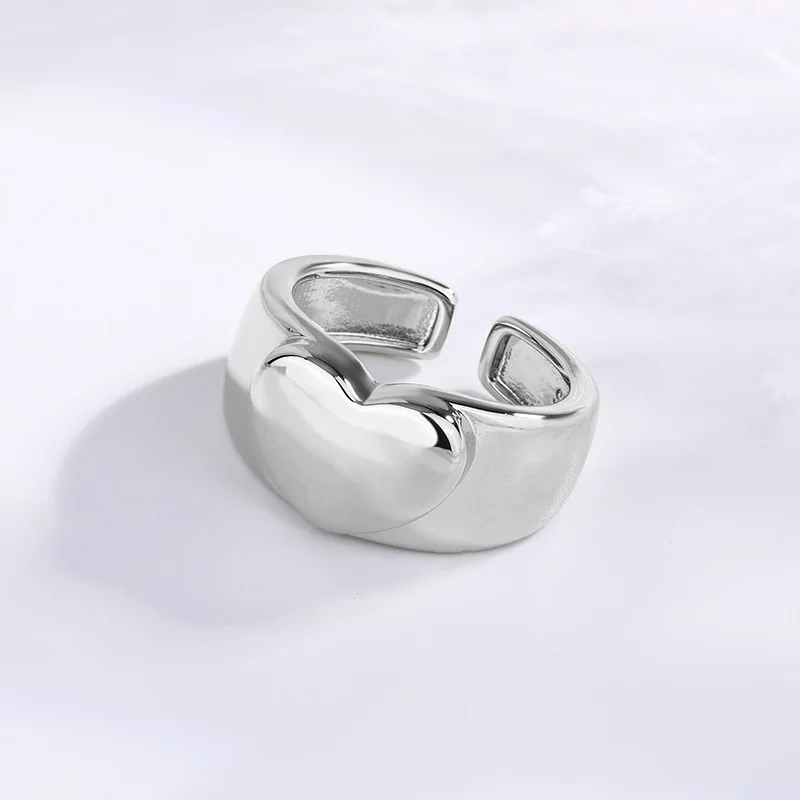 925 Sterling Silver Heart Smooth Surface ​Adjustable Rings  For Women   Wedding Engagement Jewelry Money 925 Jewellery