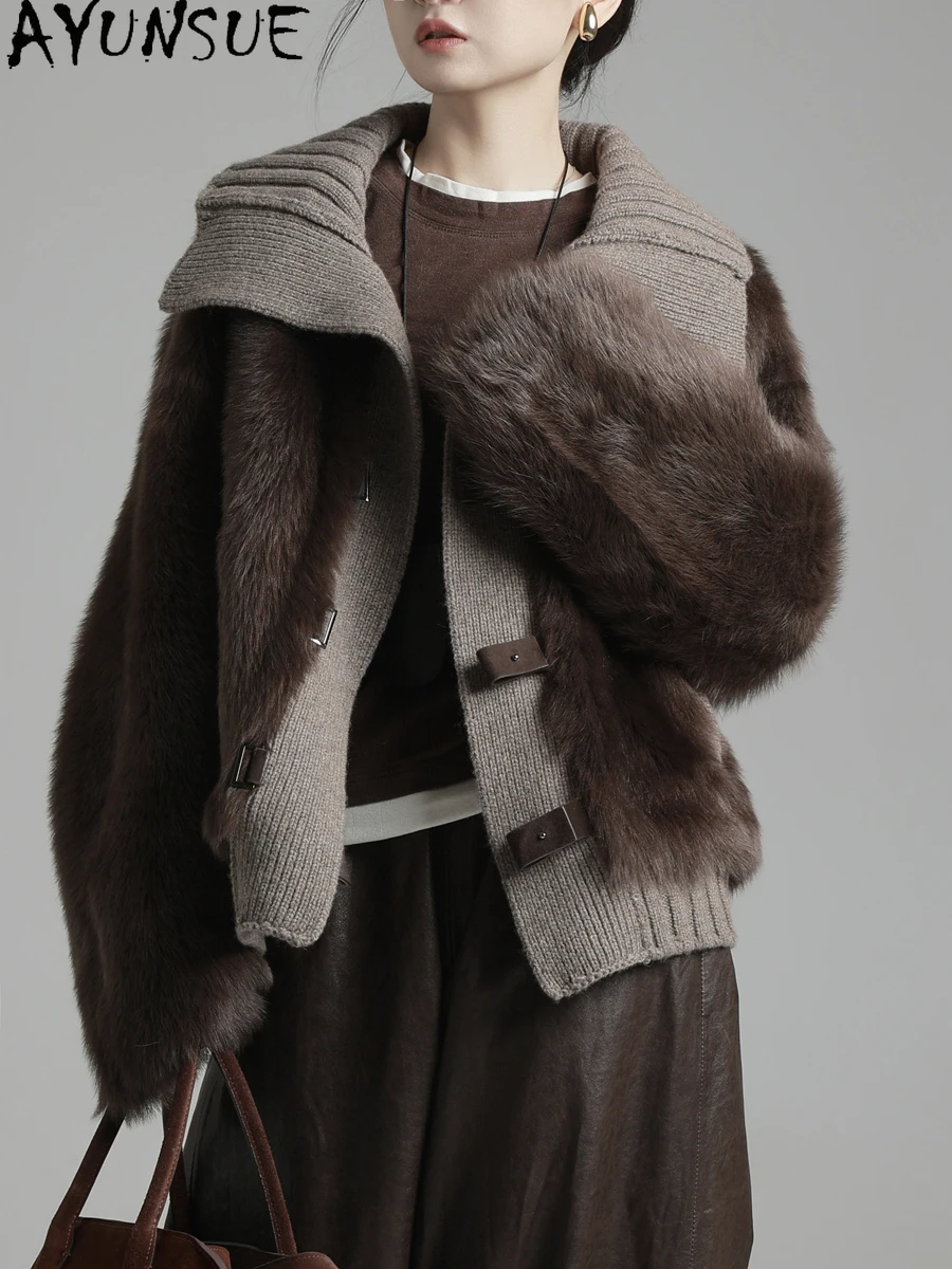 AYUNSUE Real Sheepskin Fur Coat Women Real Leather Jacket Winter Jackets Luxury Clothing Female Casual 2025 Шуба Женская