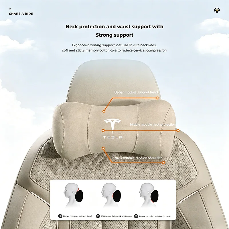 

For Tesla Model 3 S X Highland Model Y Juniper 2026 Accessories Headrest Neck Pillow Waist Pillow Interior Summer Breathable